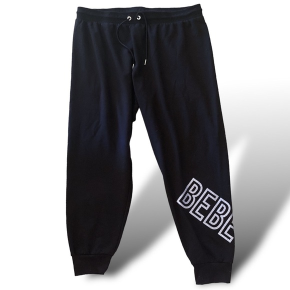 BeBe Sport Black Silver Glitter Logo Band Fleece Jogger Curvy 2X ECU Gothic BA… - Picture 2 of 5